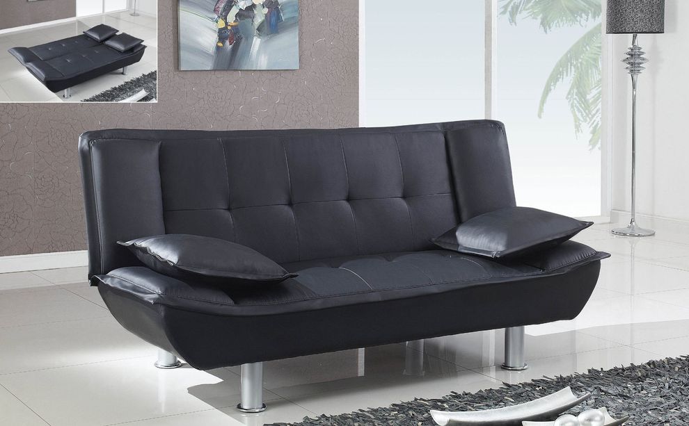 Affordable black leatherette sofa bed w/ metal legs by Global