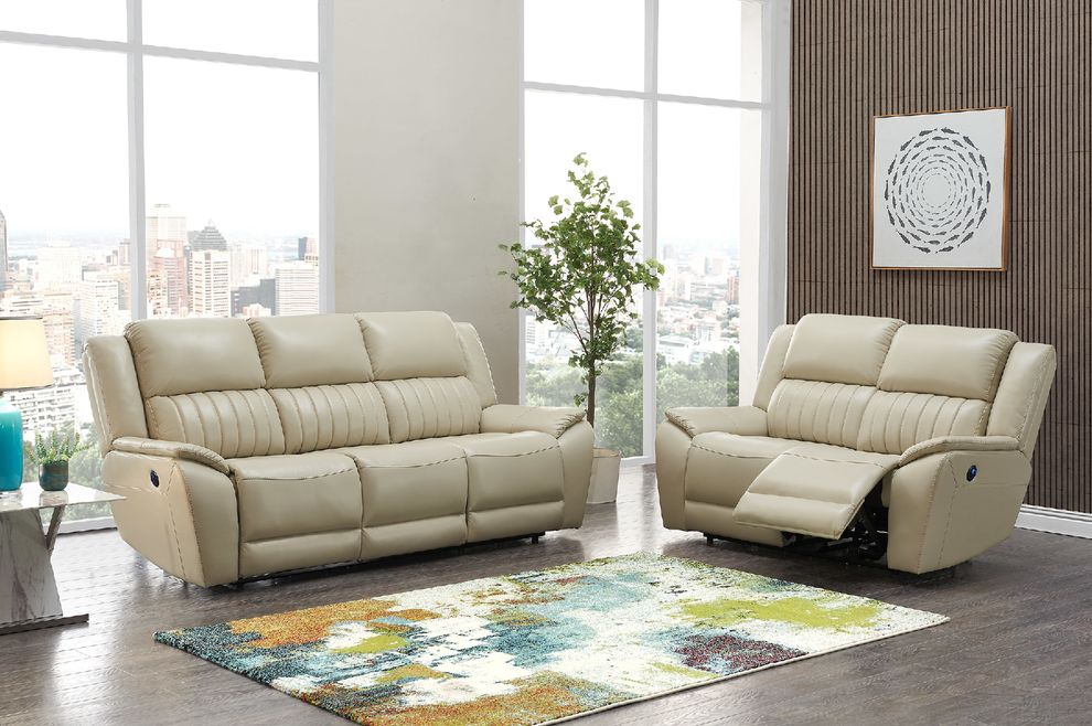 Beige leather gel recliner sofa by Global