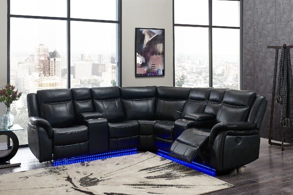 Black power sectional with blue led lighting by Global