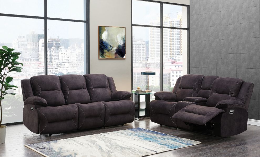 Gray brown fabric reclining sofa by Global