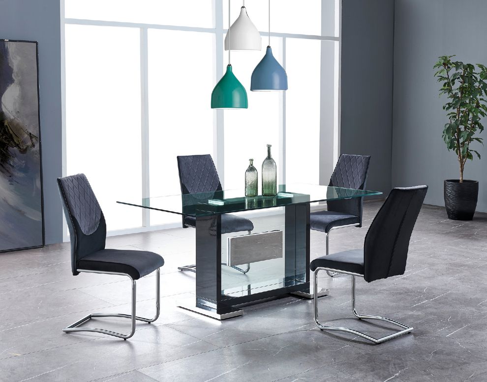 Modern glass top black base dining table by Global