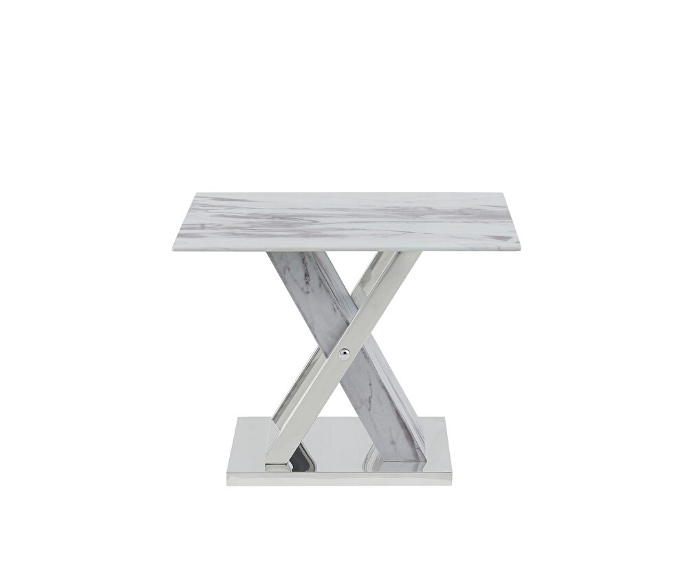 Marble inspired end table w x-crossed base by Global