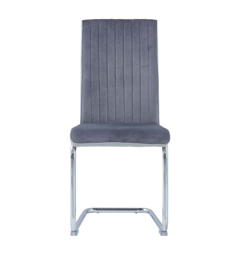 Gray fabric / stainless steel base dining chair by Global