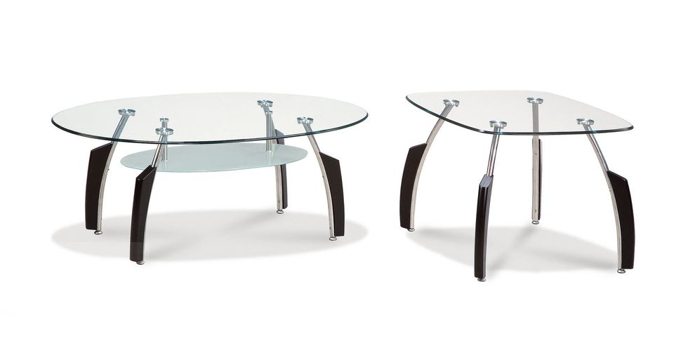 Simple affordable coffee/end table set w/ glass top by Global