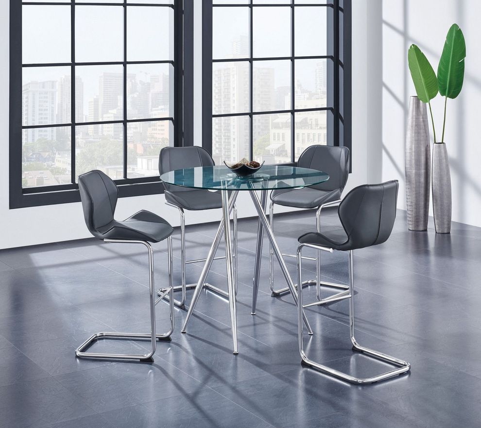 Round glass top elegant bar style table w/ gray chairs by Global