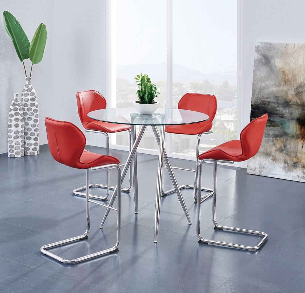 Round glass top elegant bar style table w/ red chairs by Global