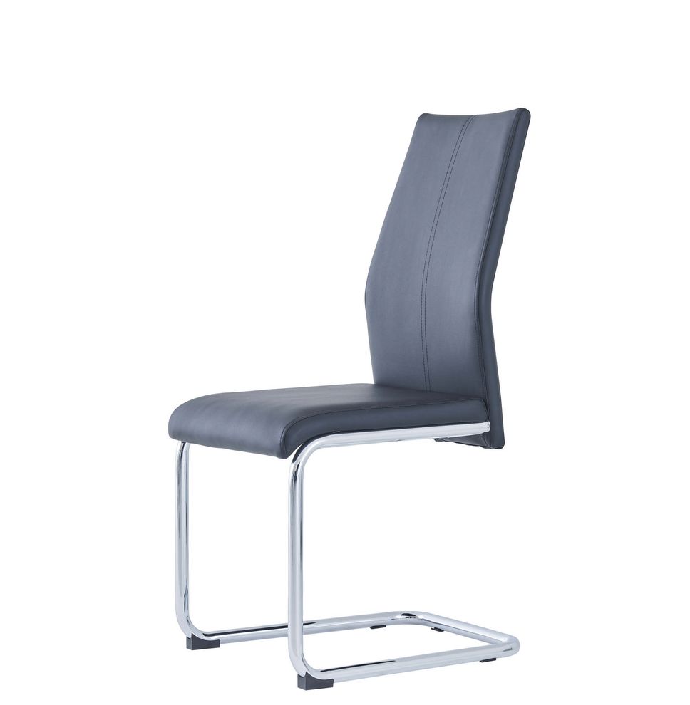 Black pu leather / chrome metal dining chair by Global