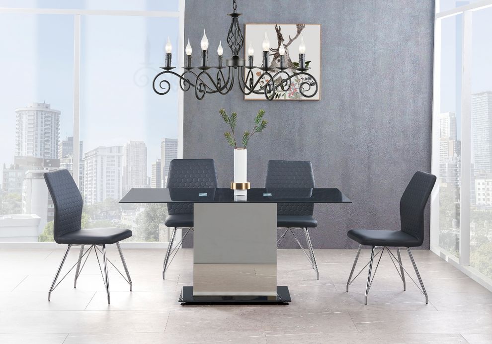 Futuristic black glass top dining table by Global