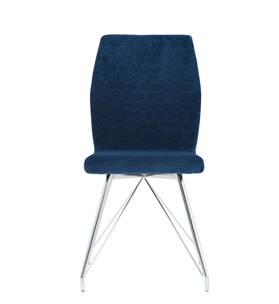 Futuristic blue velvet modern dining chair by Global