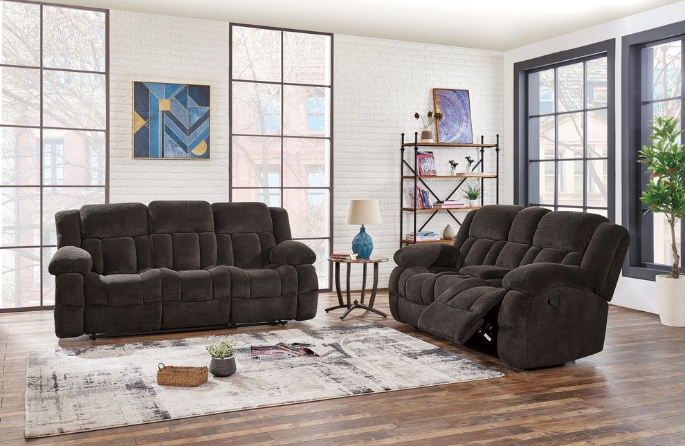 Brown fabric recliner sofa by Global