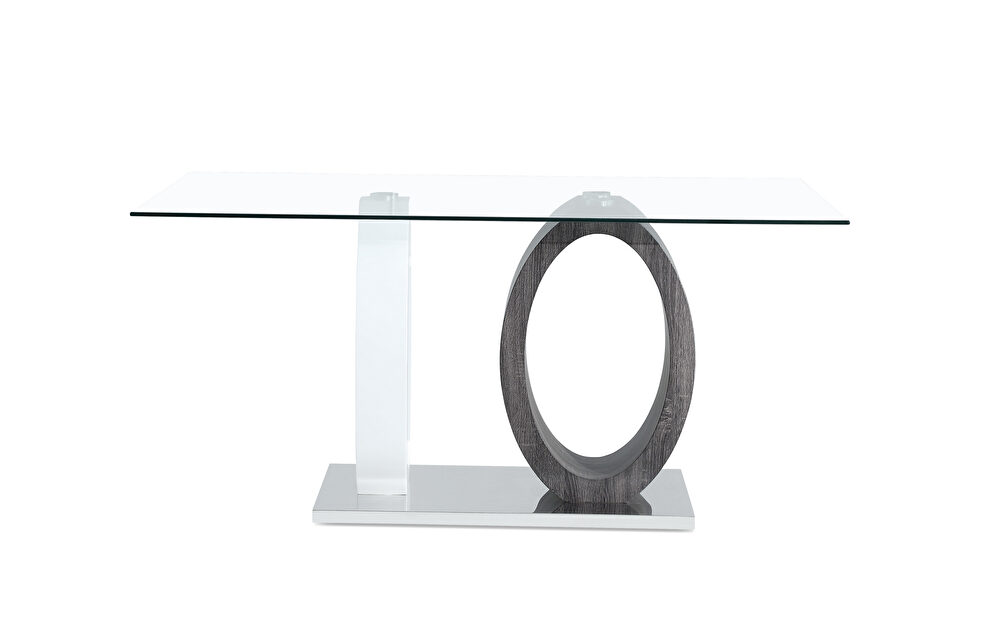 Rectangular glass top dining table / oval base by Global