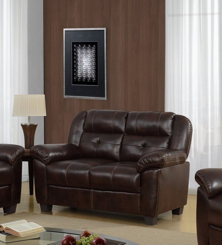 Coffee leatherette loveseat in casual design by Global