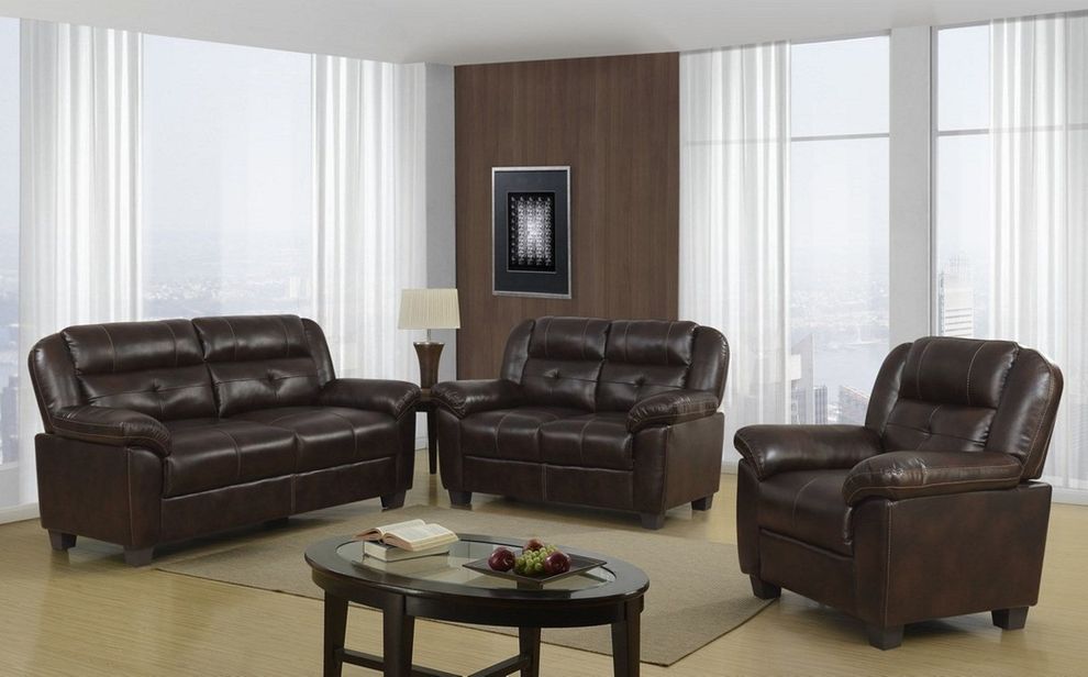 Coffee leatherette sofa in casual design by Global