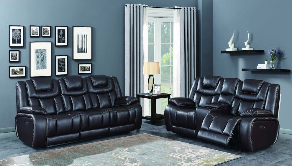 Espresso leather gel power recliner sofa by Global