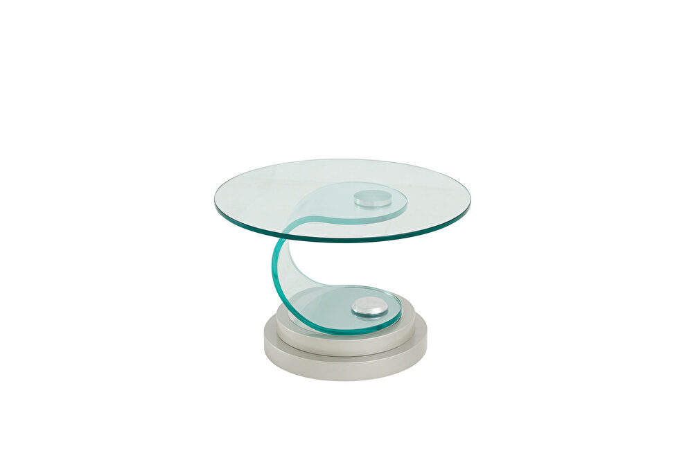Clear bent glass round end / side table by Global
