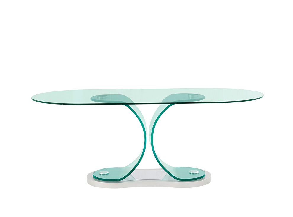 Curved glass base / glass top modern dining table by Global