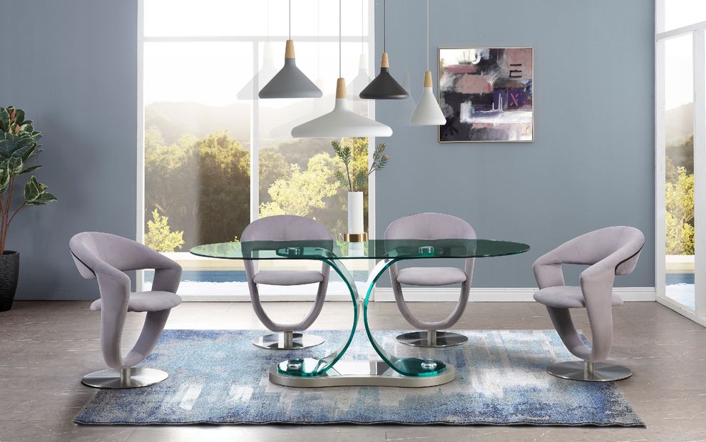 Curved glass base / glass top modern dining table by Global