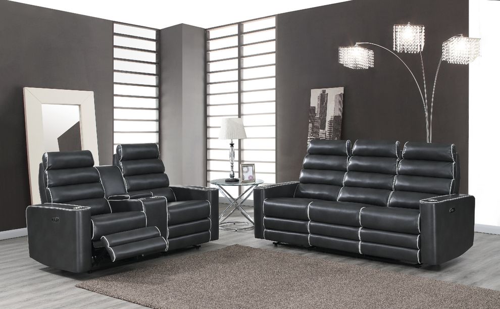 Espresso power reclining / adjustable headrest sofa by Global