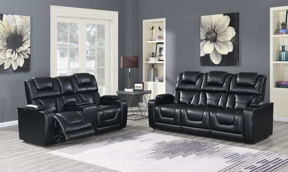 Black leather gel power recliner sofa by Global