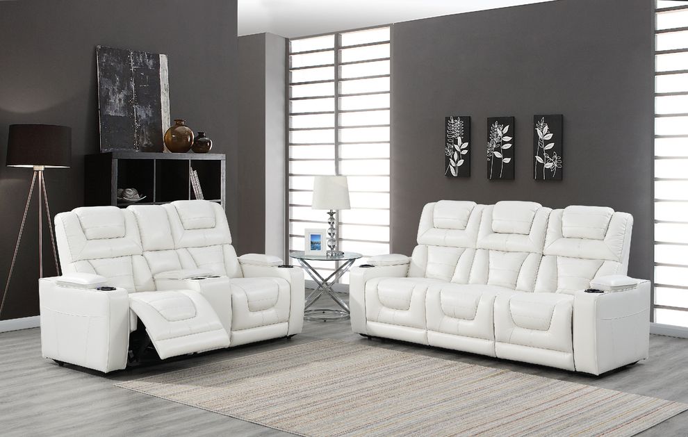 White leather gel power recliner sofa by Global