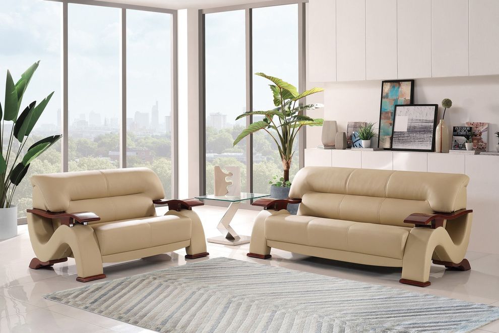 Cappuccino modern sofa w/ brown wood arms / legs by Global