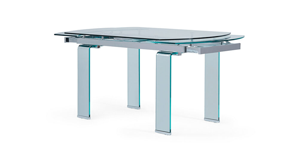 Full glass & metal dining table w/ extensions by Global