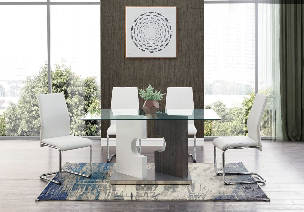Glass top contemporary table w/ lock style base by Global