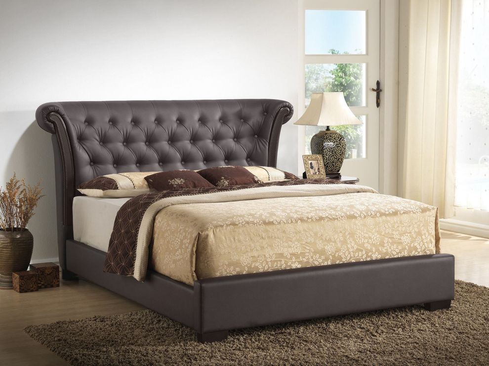 Modern brown pu curvy design tufted buttons bed by Glory