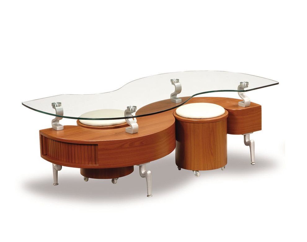 S-shape glass ($ shape) coffee table w/ 2 ottomans by Global