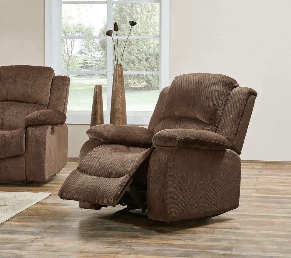 Brown extra plush coffee glider recliner by Global
