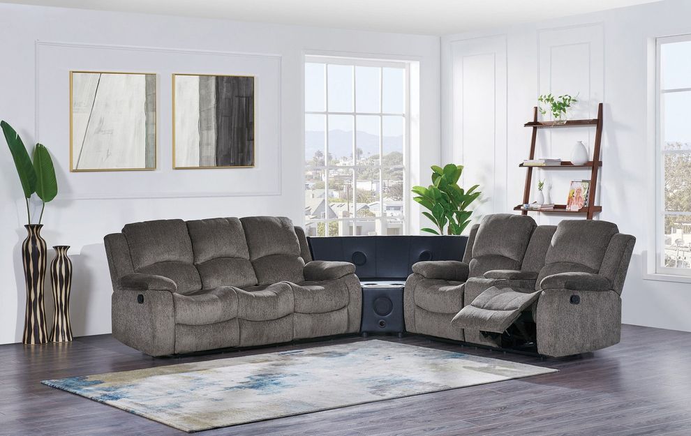 Mocha reclining sectional w/ audio console by Global