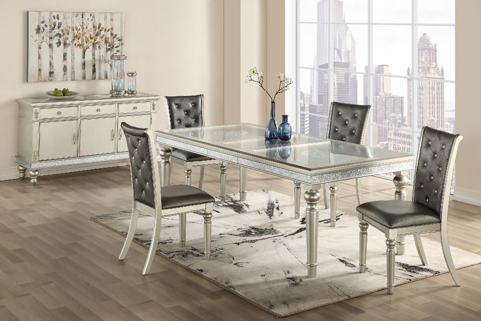 Silver / metallic clear glass dining table w/ glass inserts by Global