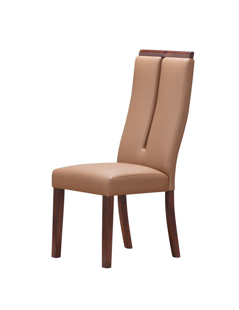 Modern dining chair in cocoa tan leatherette by Global
