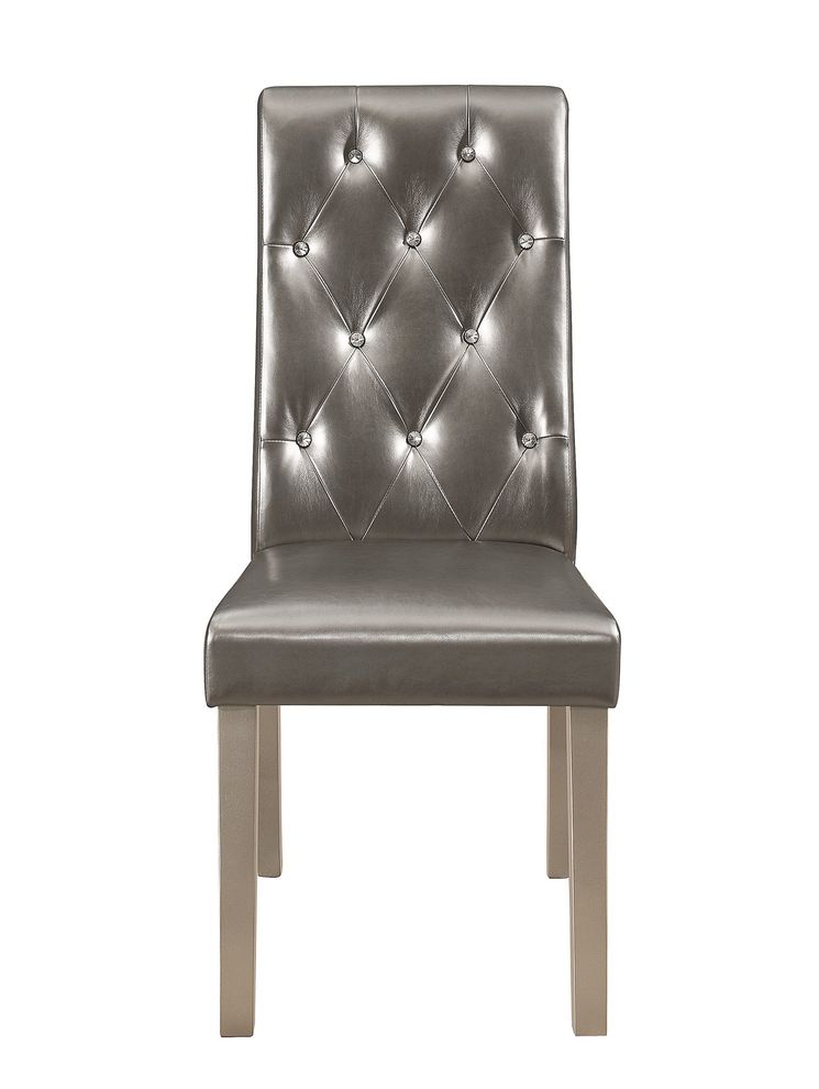 Glam style dining chair in silver faux leather by Global