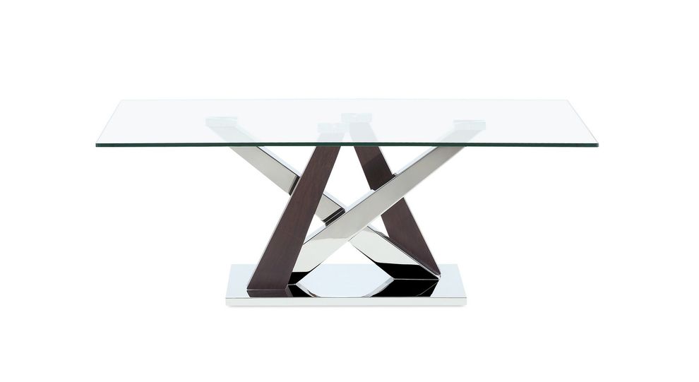 Glass top coffee table with chome/gray poles by Global