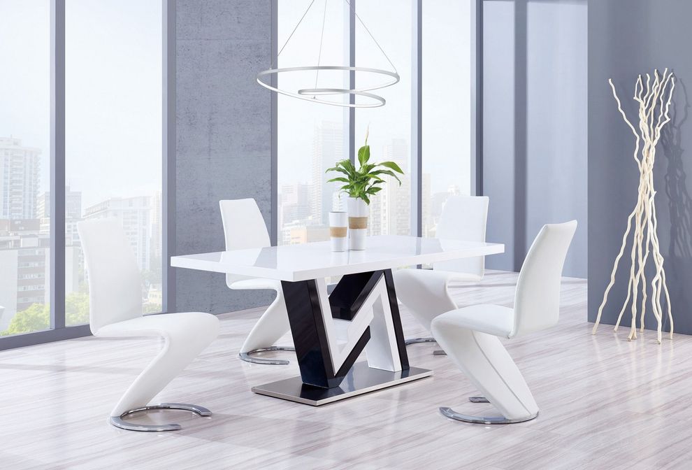 Modern white glass top dining table by Global