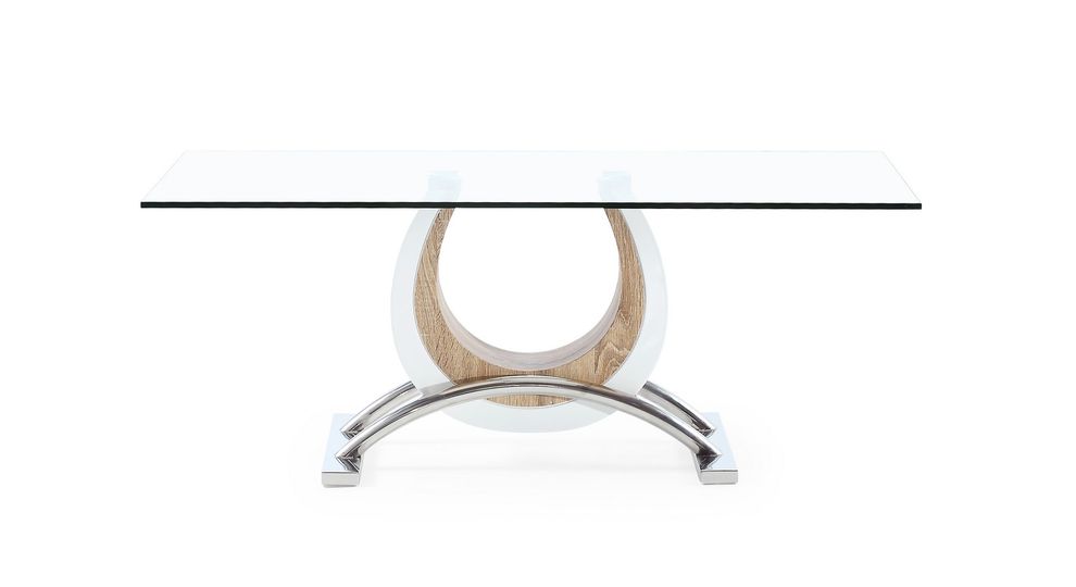 Glass top coffee table with modern horseshoe base by Global