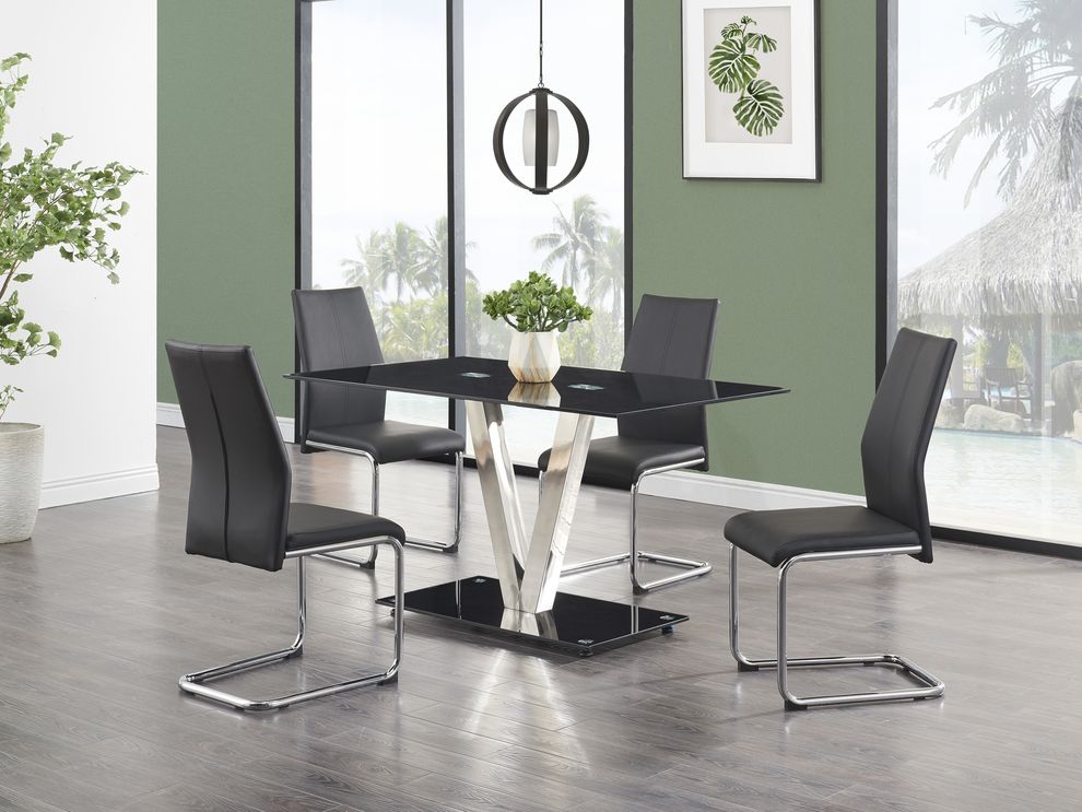Black / silver v-shape base dining table by Global