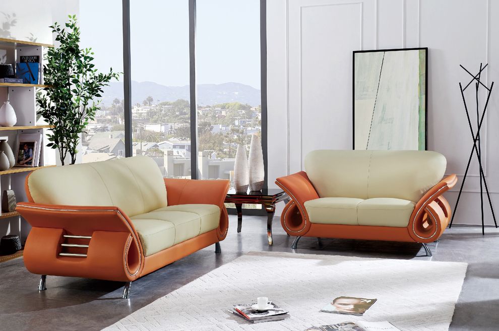 Ultra modern orange/beige leather sofa w/ chrome legs by Global