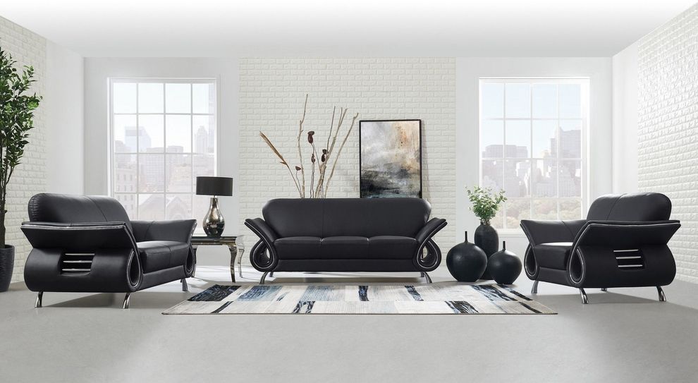 Ultra modern black contrasting leather sofa w/ chrome legs by Global