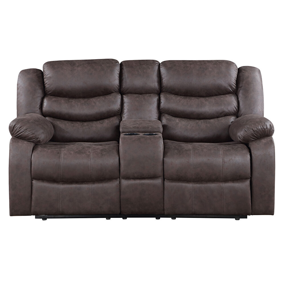 Dark brown console reclining loveseat by Global