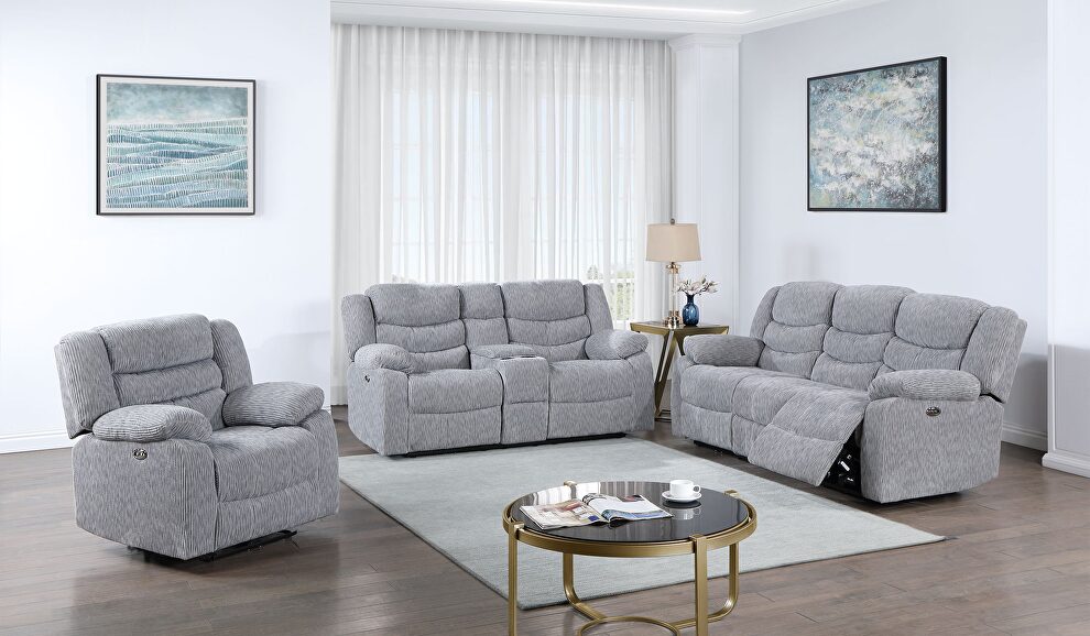 Grey power reclining sofa by Global