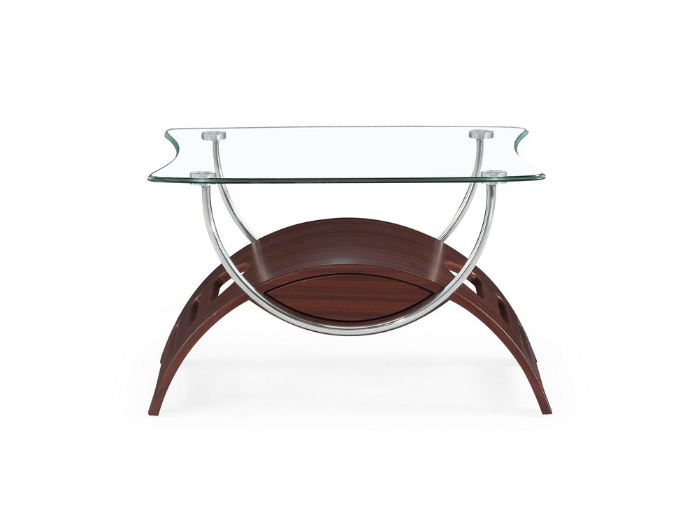 Glass top simple end table in mahogany by Global