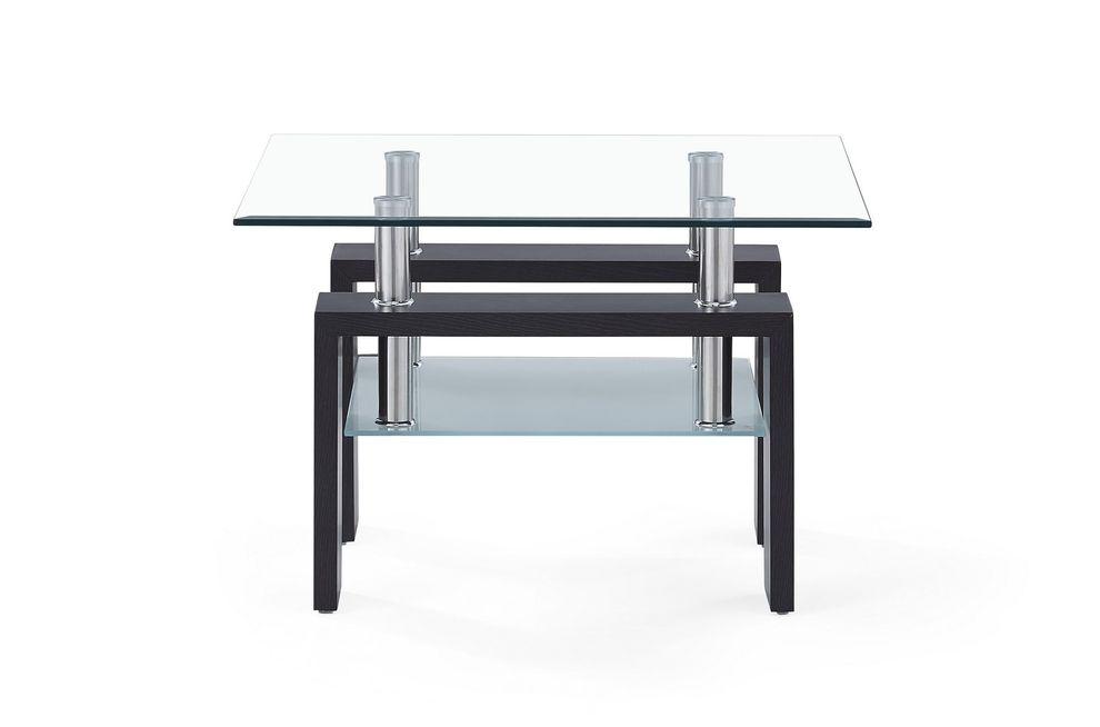 Dark walnut / steel tube / square glass top end table by Global