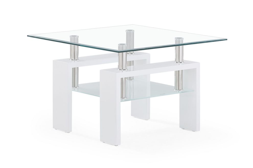 White base / square glass top end table by Global