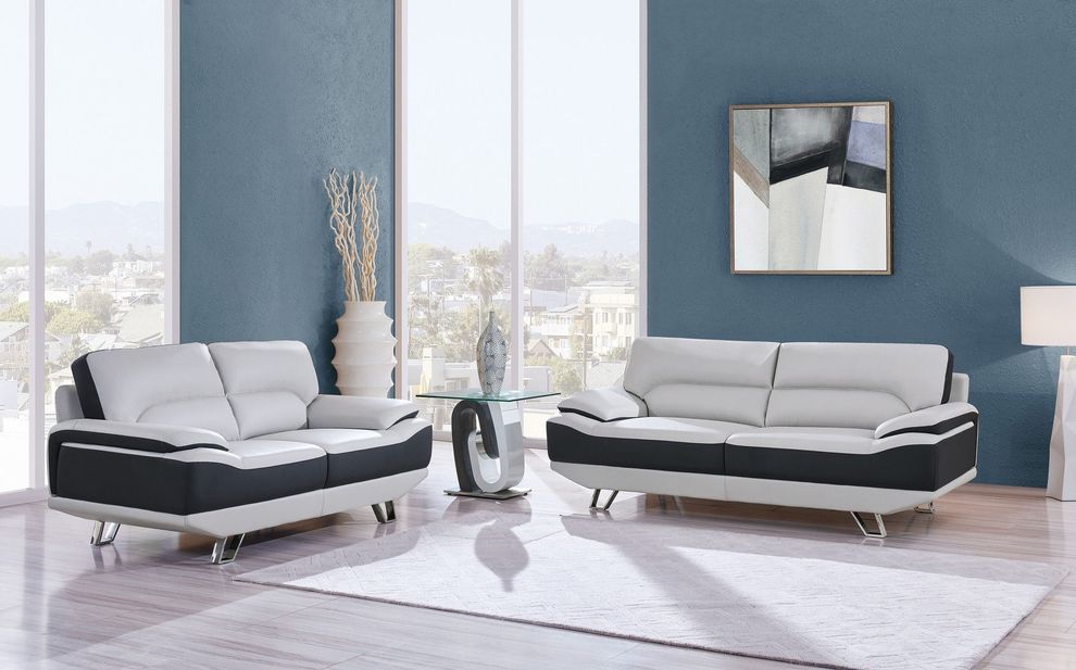 Gray/black modern leather sofa w/ chrome legs by Global