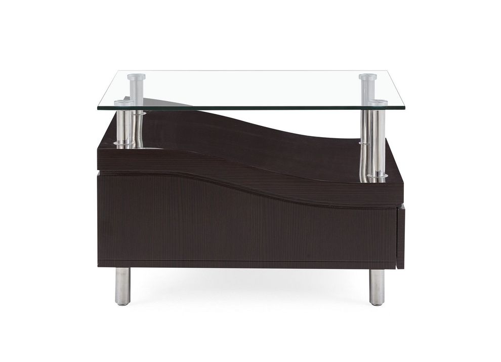 High gloss base / glass top end table by Global