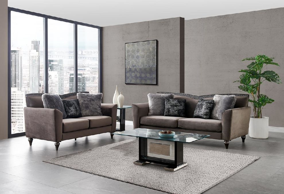 Gray velvet sofa in glam style by Global