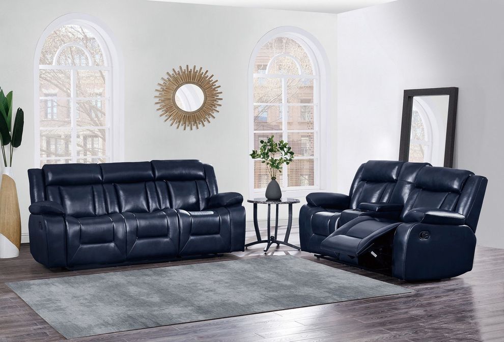 Blue leather gel recliner sofa by Global
