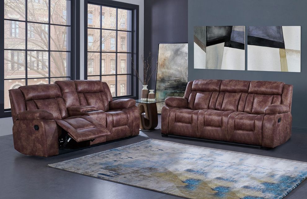 Brown two-toned leather gel recliner sofa by Global